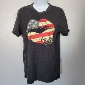 Cheekys Charcoal Grey Short Sleeve T-shirt Country Kiss Flag Lips Unisex Small